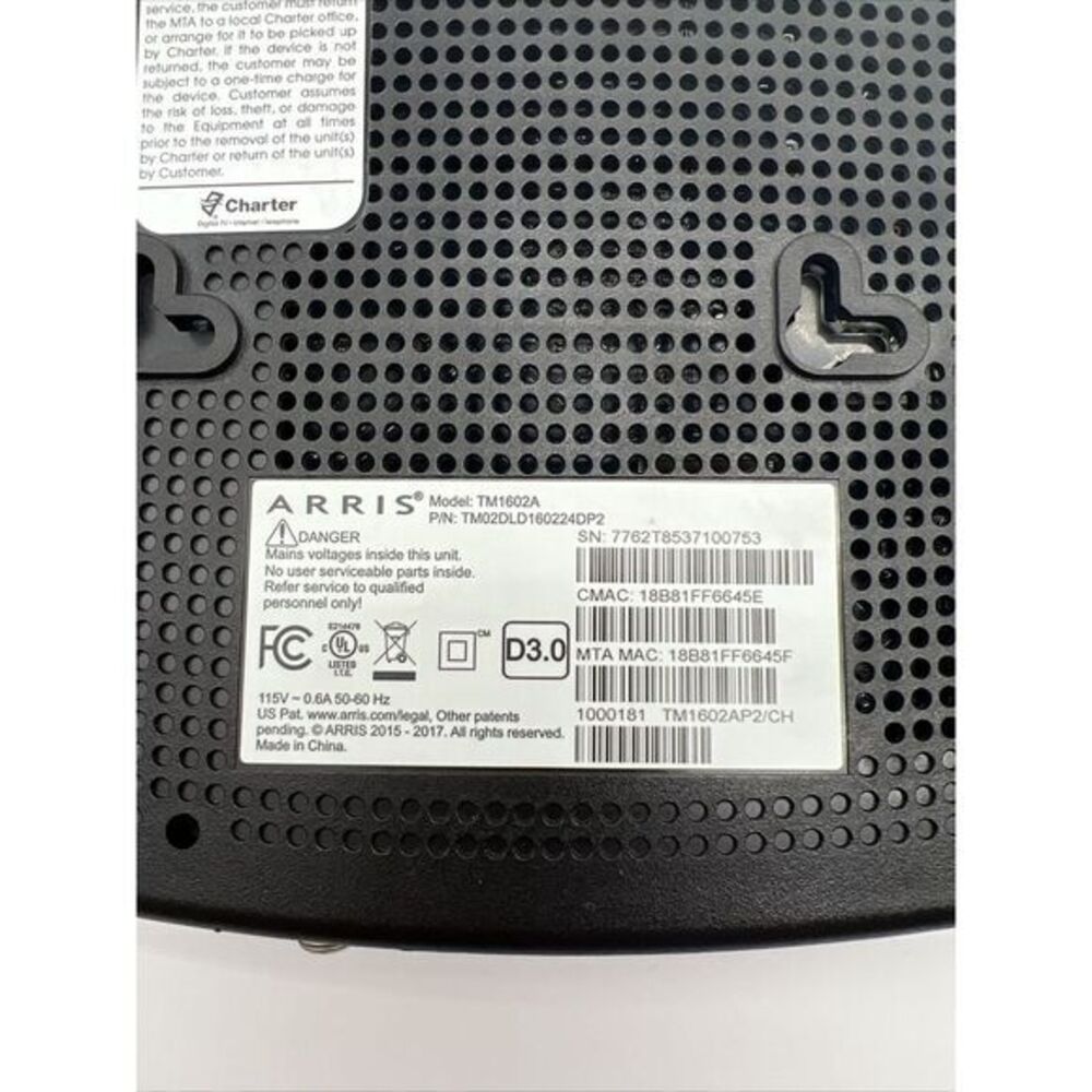 Arris TM1602A Docsis 3.0 Telephony Cable Modem - Picture 3 of 5